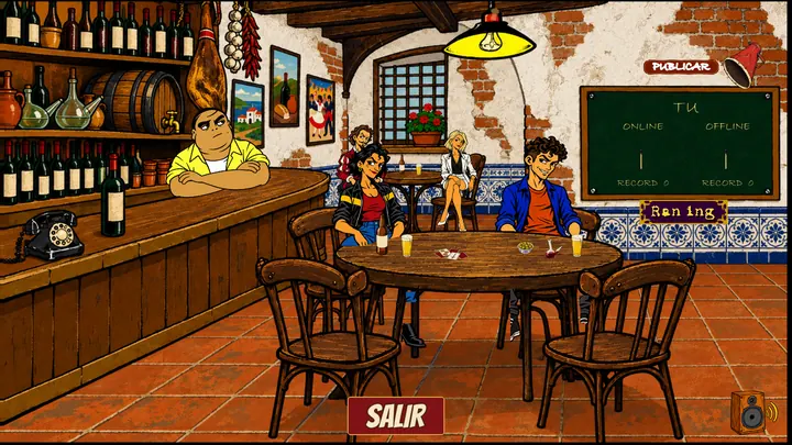 El bar de la taberna con la pizarra de rachas y el ranking
