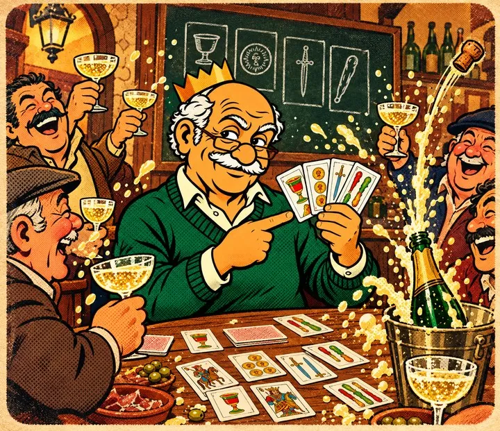 Una jugadora sostiene sus cartas junto a la mesa