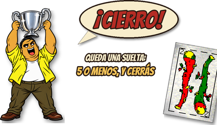 Mamadera levanta la copa y grita «¡Cierro!» con un dos de bastos como única suelta