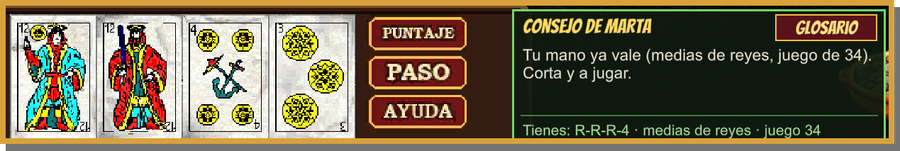 La mano en el juego y el consejo de Marta: «Tu mano ya vale. Corta y a jugar.»